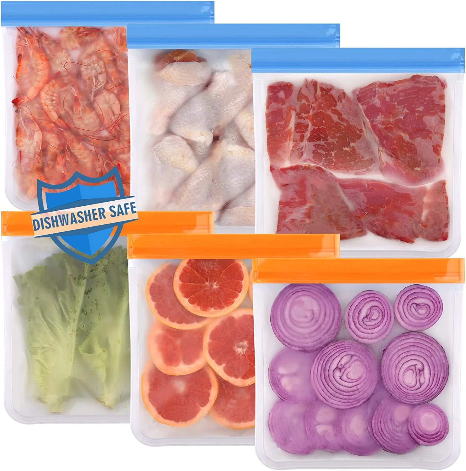 Dishwasher Safe Reusable Gallon Freezer Bags-7 Pack,Reusable Silicone  Storage Bags BPA Free, Extra Thick Leakproof & Plastic Free Bags For Meat  Fruit