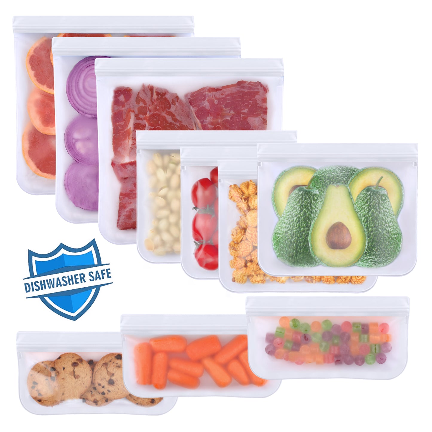 10 Pack (3 Gallon, 4 Sandwich, 3 Snack) Reusable Storage Bags