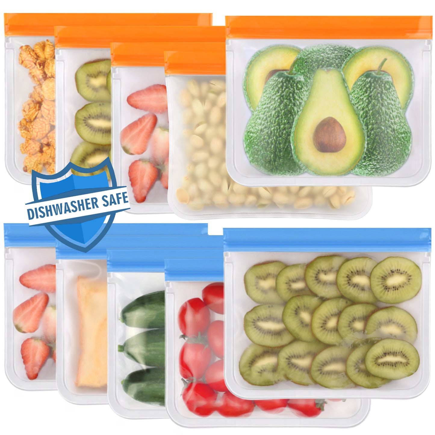  10 Pack Dishwasher Safe Reusable Food Storage Bags (5