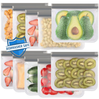 10 Pack Reusable Ziplock Bags Silicone, Leakproof Reusable Freezer Bags,  BPA Free Reusable Food Storage Bags for Lunch Marinate Food Travel, 2  Gallon