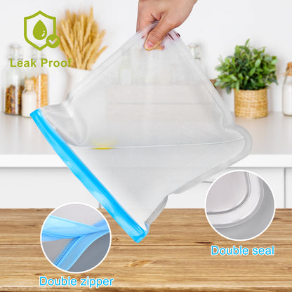 10 Pack Dishwasher Safe Reusable Bags Silicone, Leakproof Reusable Freezer Bags, BPA Free Reusable Storage Bags for Lunch Marinate Food Travel (White) - 3 Gallon 4 Sandwich 3 Snack Bags