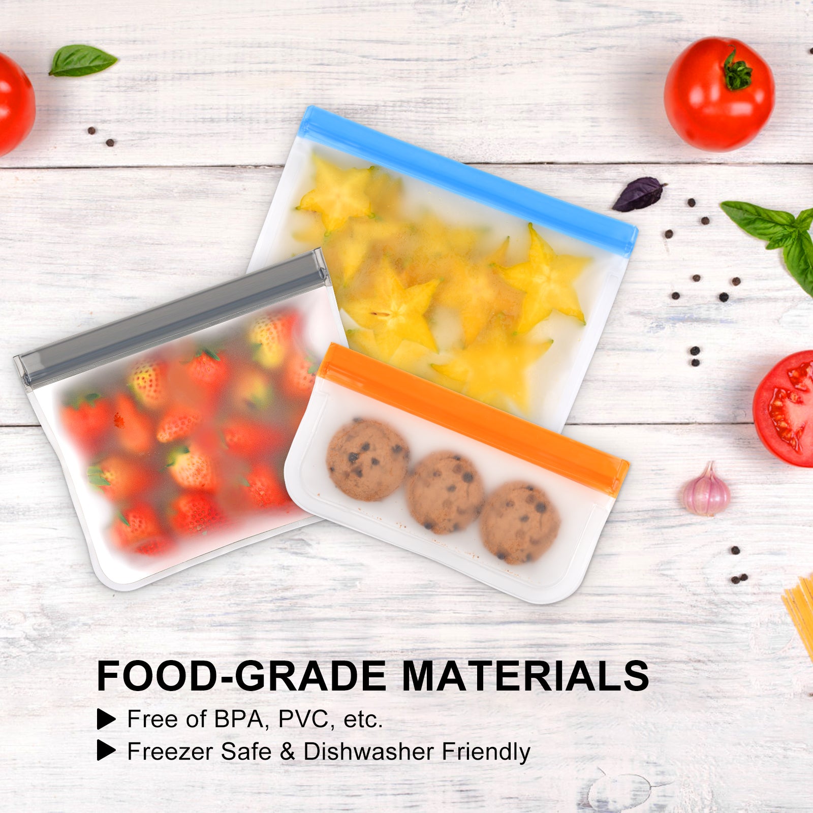 Reusable Food Storage Bags - 12 BPA Free Reusable Freezer Bags (2 Gallon &  5 Sandwich & 5 Snack Size Bags) Leak Proof Freezer Bags for Meat Fruit &  Vegetables 